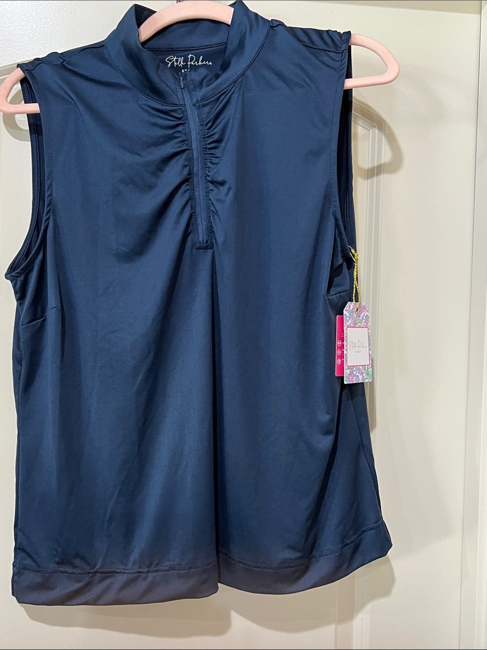 Stella Parker Navy Sleeveless Mock Neck Top H247